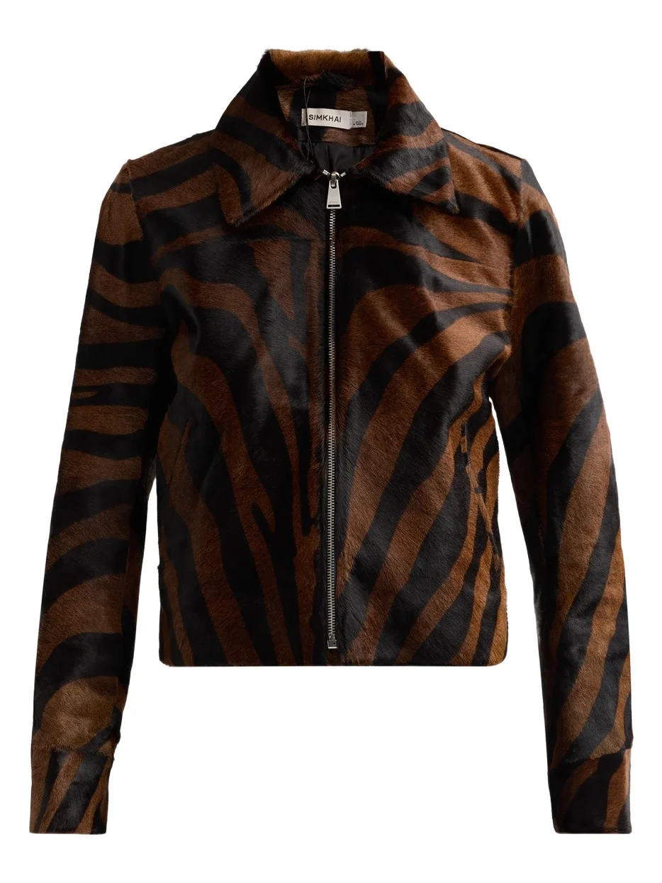 Simkhai Women's Daria Zebra Print Leather Jacket