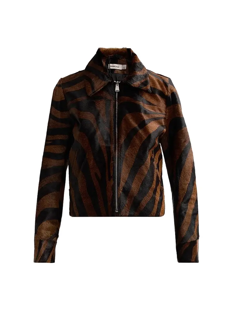Simkhai Women's Daria Zebra Print Leather Jacket - Zebra | Image 1 Simkhai Women's Daria Zebra Print Leather Jacket - Zebra | Image 1
