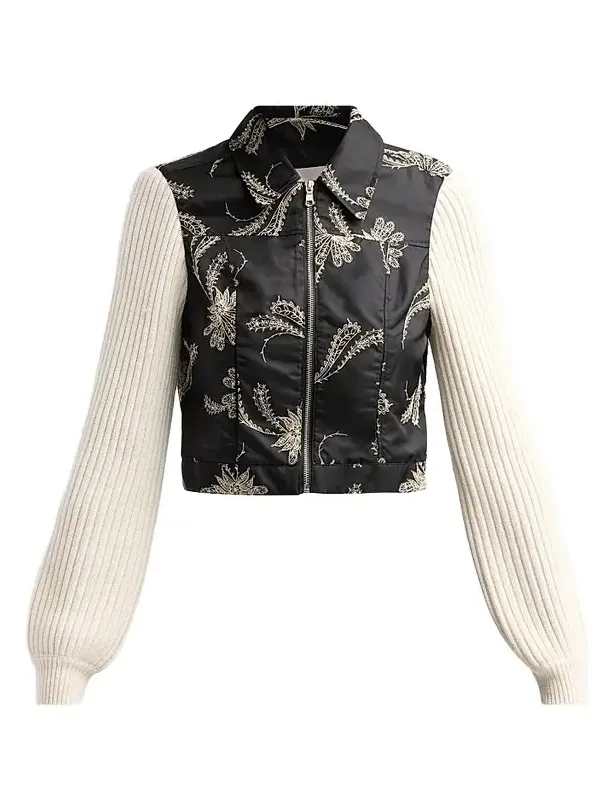Women's Ciara Paisley Fan Mixed-Media Jacket Women's Ciara Paisley Fan Mixed-Media Jacket