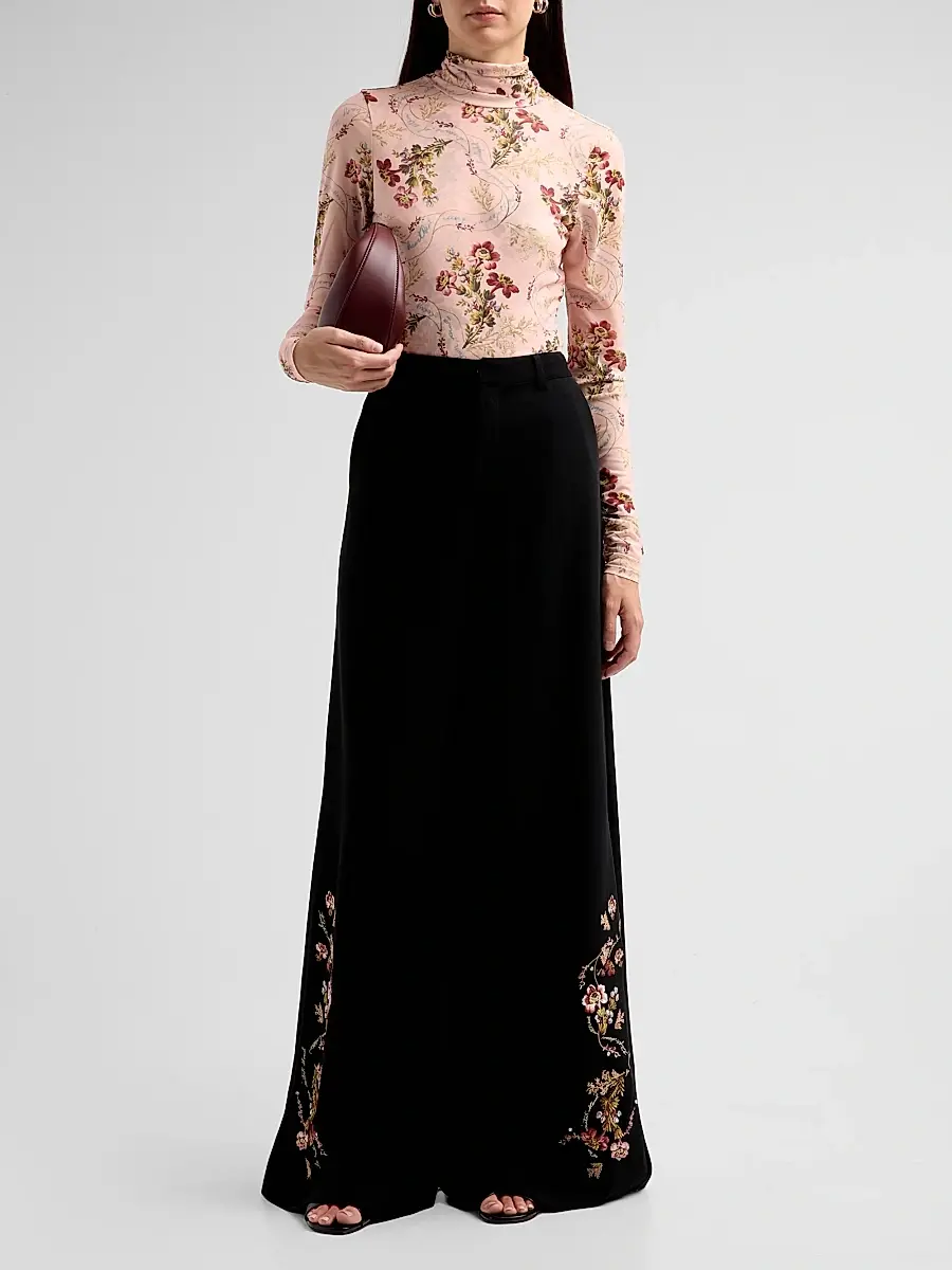 Cinq à Sept Women's Roxane Loveletter Floral Embroidered Wide-Leg Pants | Thumbnail 2