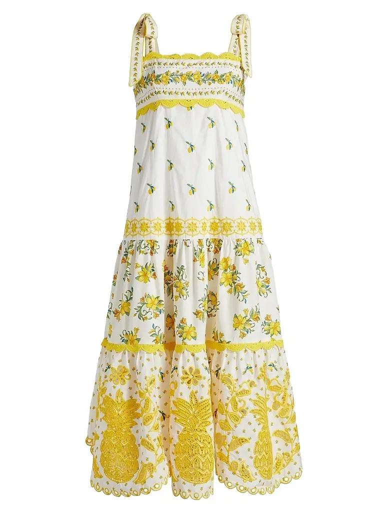 Farm Rio Women's Sicily Richelieu Sleeveless Midi-Dress - Off White | Image 1 Farm Rio Women's Sicily Richelieu Sleeveless Midi-Dress - Off White | Image 1