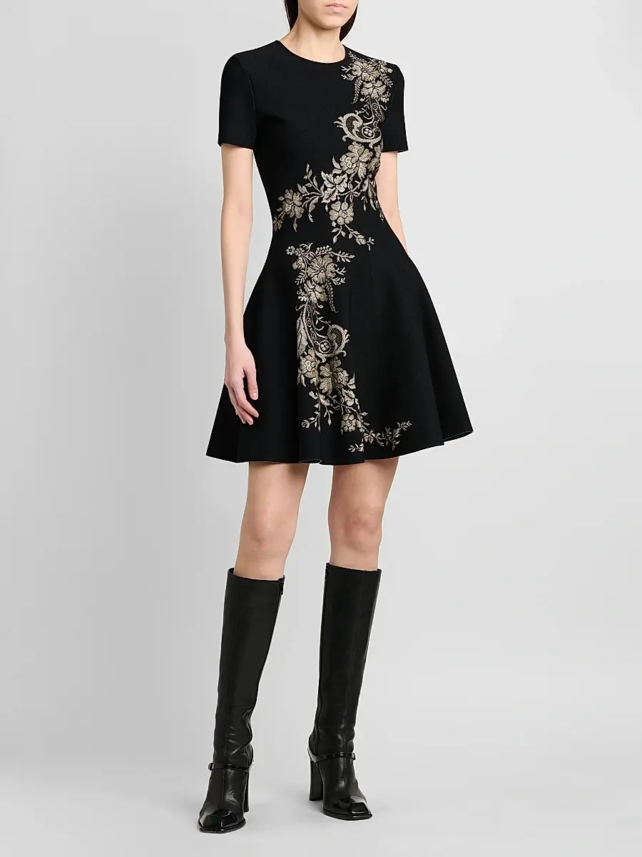 Alexander McQueen Women's Volume Asymmetric Jacquard Mini Dress | Thumbnail 4