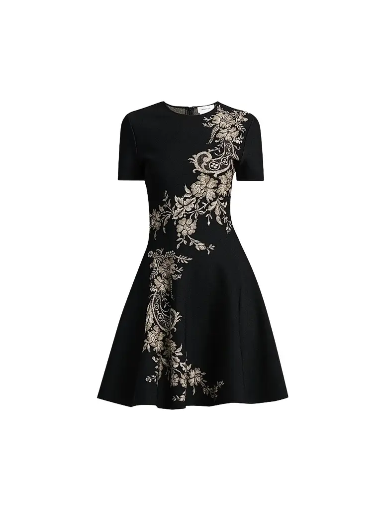 McQueen Women's Volume Asymmetric Jacquard Mini Dress - Black Silver Gold | Image 1 McQueen Women's Volume Asymmetric Jacquard Mini Dress - Black Silver Gold | Image 1
