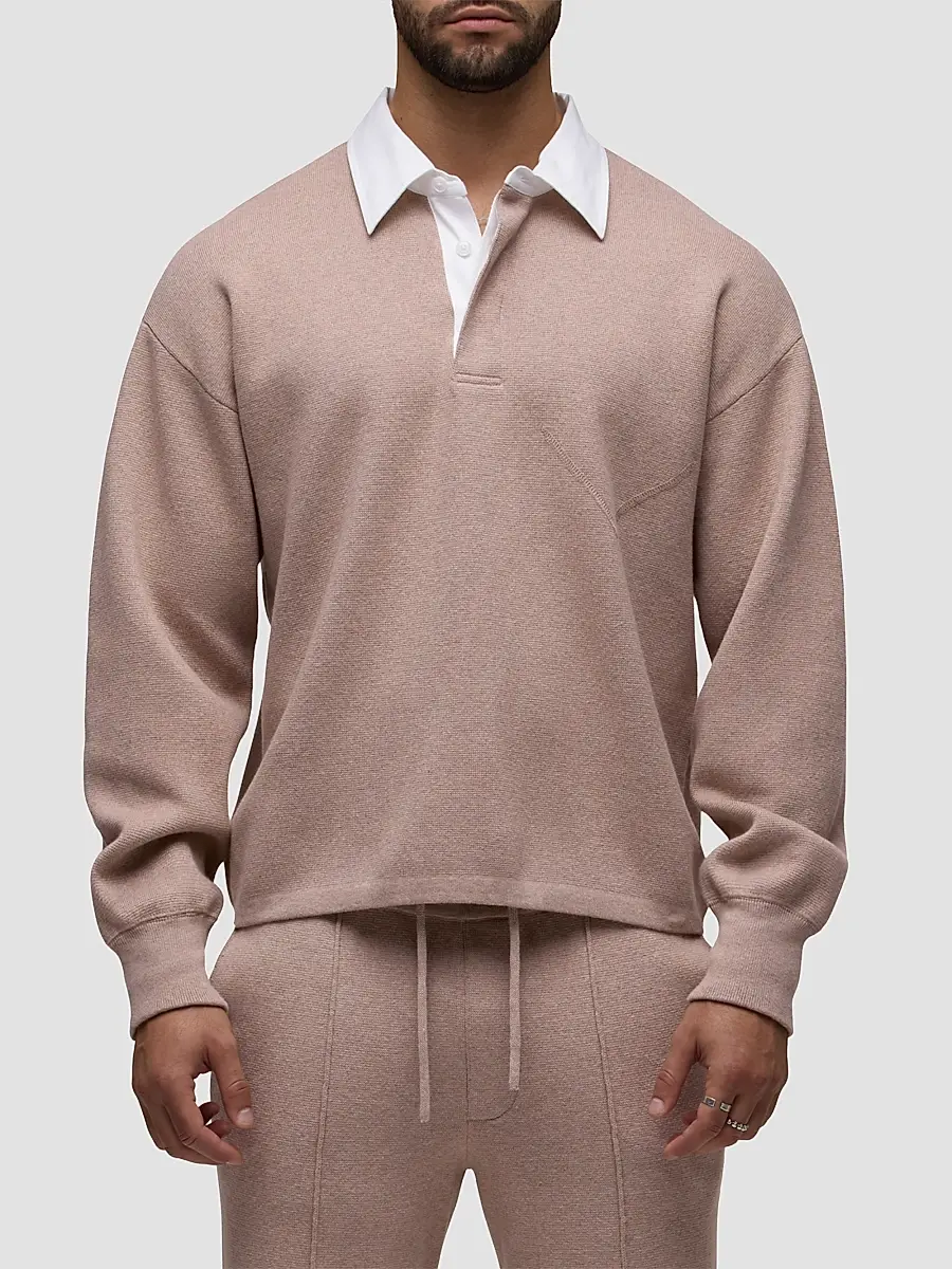 Hudson Jeans Men's Contrast-Collar Long-Sleeve Polo Sweater | Thumbnail 4 Hudson Jeans Men's Contrast-Collar Long-Sleeve Polo Sweater | Thumbnail 4