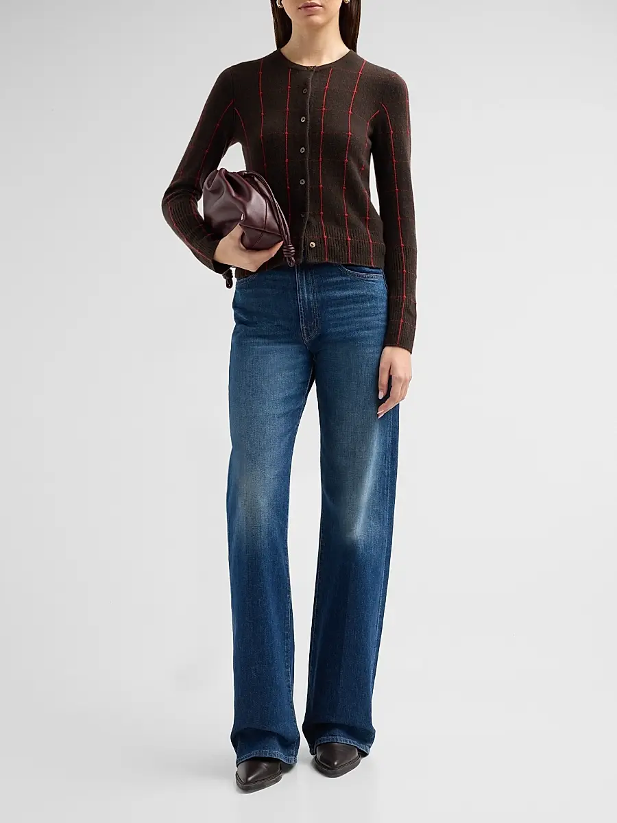 Guest In Residence Women's Jane Windowpane Cashmere Crewneck Cardigan | Thumbnail 2 Guest In Residence Women's Jane Windowpane Cashmere Crewneck Cardigan | Thumbnail 2