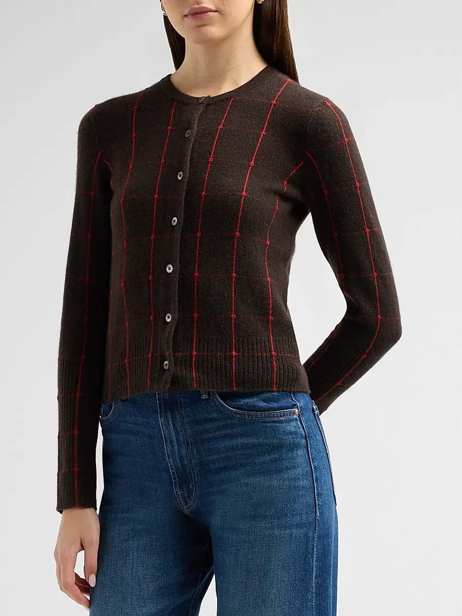 Guest In Residence Women's Jane Windowpane Cashmere Crewneck Cardigan | Thumbnail 4 Guest In Residence Women's Jane Windowpane Cashmere Crewneck Cardigan | Thumbnail 4