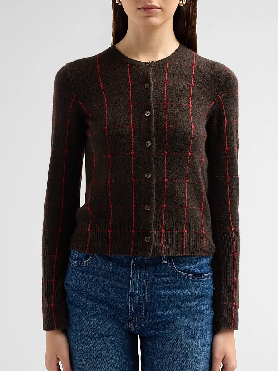 Guest In Residence Women's Jane Windowpane Cashmere Crewneck Cardigan | Thumbnail 5 Guest In Residence Women's Jane Windowpane Cashmere Crewneck Cardigan | Thumbnail 5