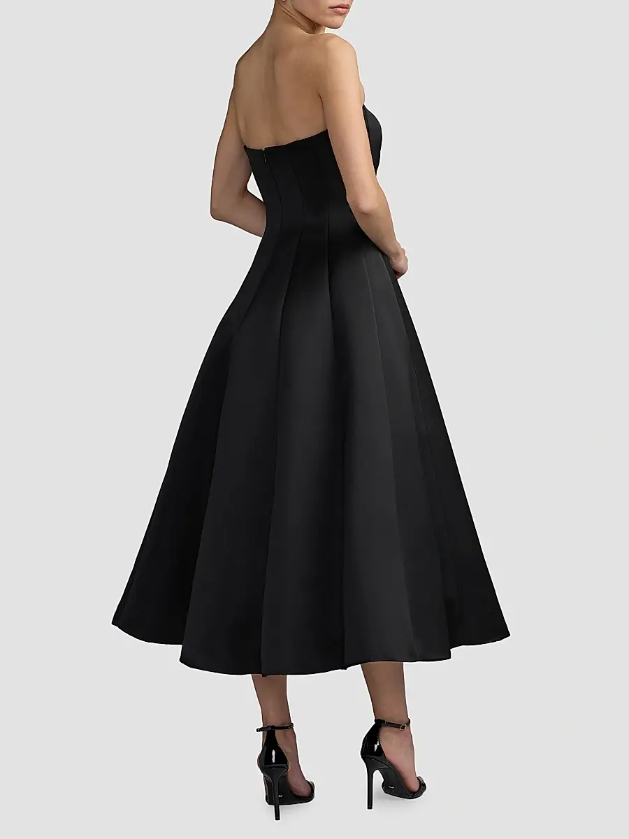 Mac Duggal Women's Satin Charmeuse Bow Strapless Midi Dress | Thumbnail 3 Mac Duggal Women's Satin Charmeuse Bow Strapless Midi Dress | Thumbnail 3