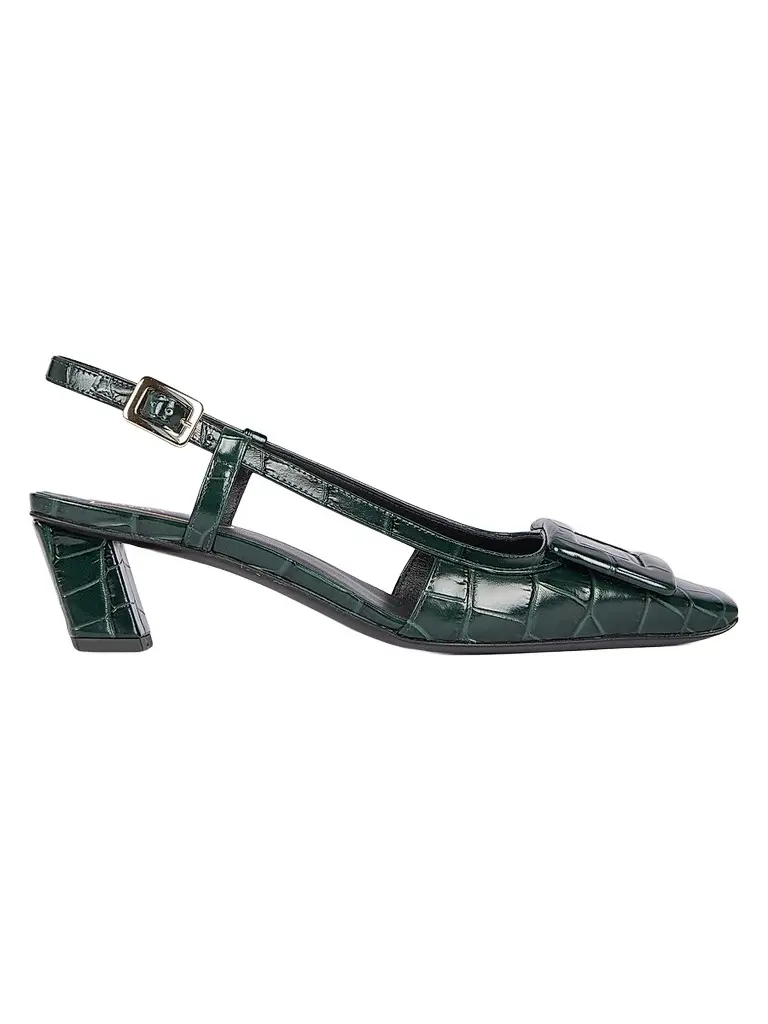 Roger Vivier Women's Belle Vivier 45MM Croc-Embossed Leather Slingback Pumps - Night Green | Image 1 Roger Vivier Women's Belle Vivier 45MM Croc-Embossed Leather Slingback Pumps - Night Green | Image 1