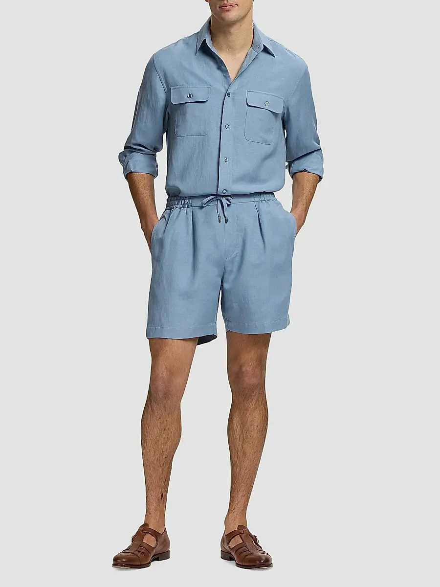 Ralph Lauren Purple Label Men's Silk-Linen Button-Front Shirt | Thumbnail 2 Ralph Lauren Purple Label Men's Silk-Linen Button-Front Shirt | Thumbnail 2