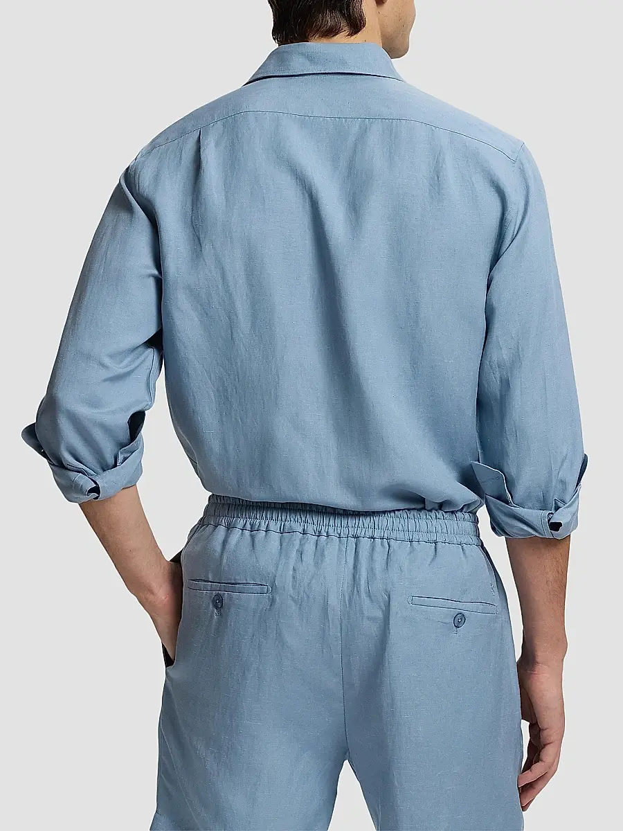 Ralph Lauren Purple Label Men's Silk-Linen Button-Front Shirt | Thumbnail 3 Ralph Lauren Purple Label Men's Silk-Linen Button-Front Shirt | Thumbnail 3
