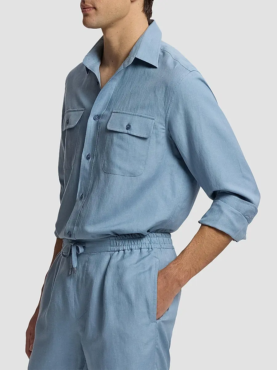 Ralph Lauren Purple Label Men's Silk-Linen Button-Front Shirt | Thumbnail 5 Ralph Lauren Purple Label Men's Silk-Linen Button-Front Shirt | Thumbnail 5