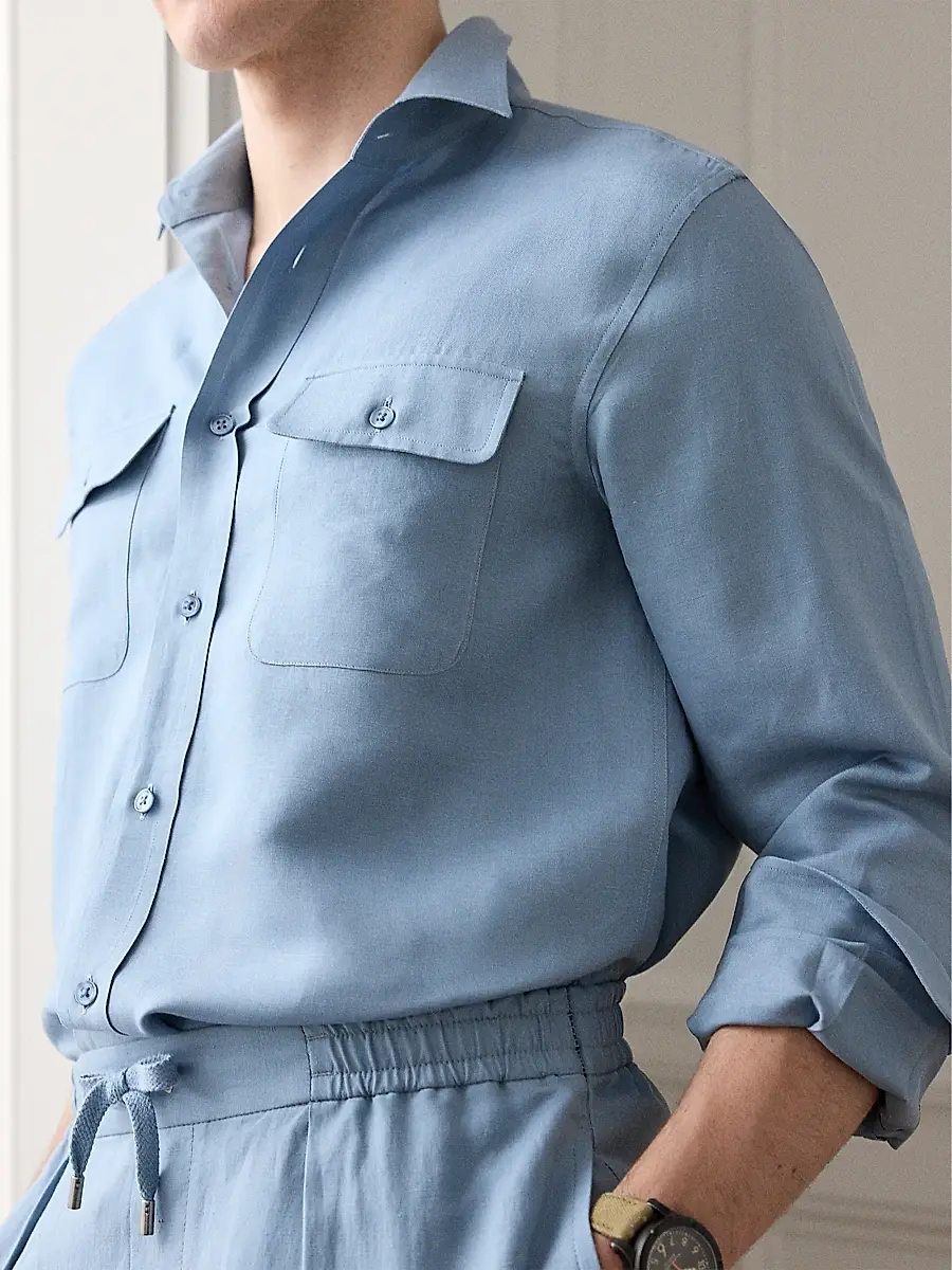 Ralph Lauren Purple Label Men's Silk-Linen Button-Front Shirt | Thumbnail 9 Ralph Lauren Purple Label Men's Silk-Linen Button-Front Shirt | Thumbnail 9