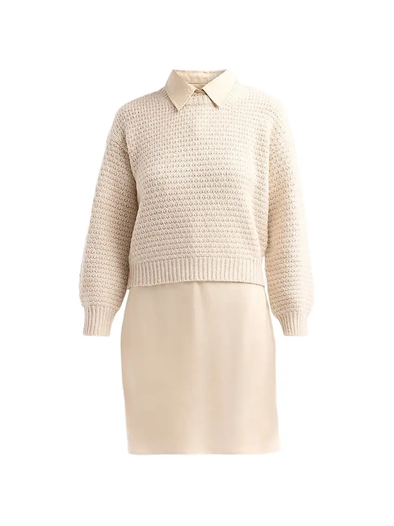 Design History Women's Sab Layered Mixed-Media Mini Sweaterdress - Putty | Image 1 Design History Women's Sab Layered Mixed-Media Mini Sweaterdress - Putty | Image 1