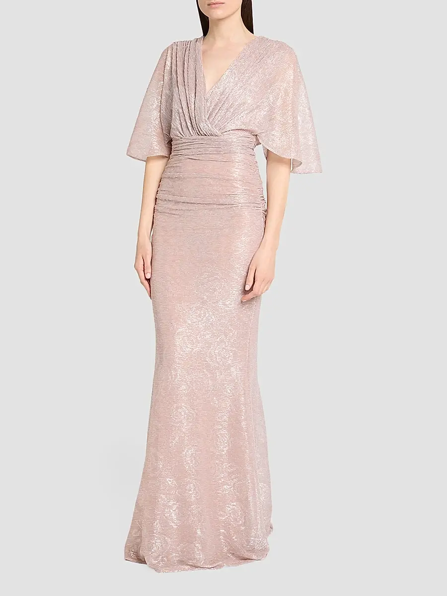 Talbot Runhof Women's Metallic Voile Gathered Gown | Thumbnail 4 Talbot Runhof Women's Metallic Voile Gathered Gown | Thumbnail 4