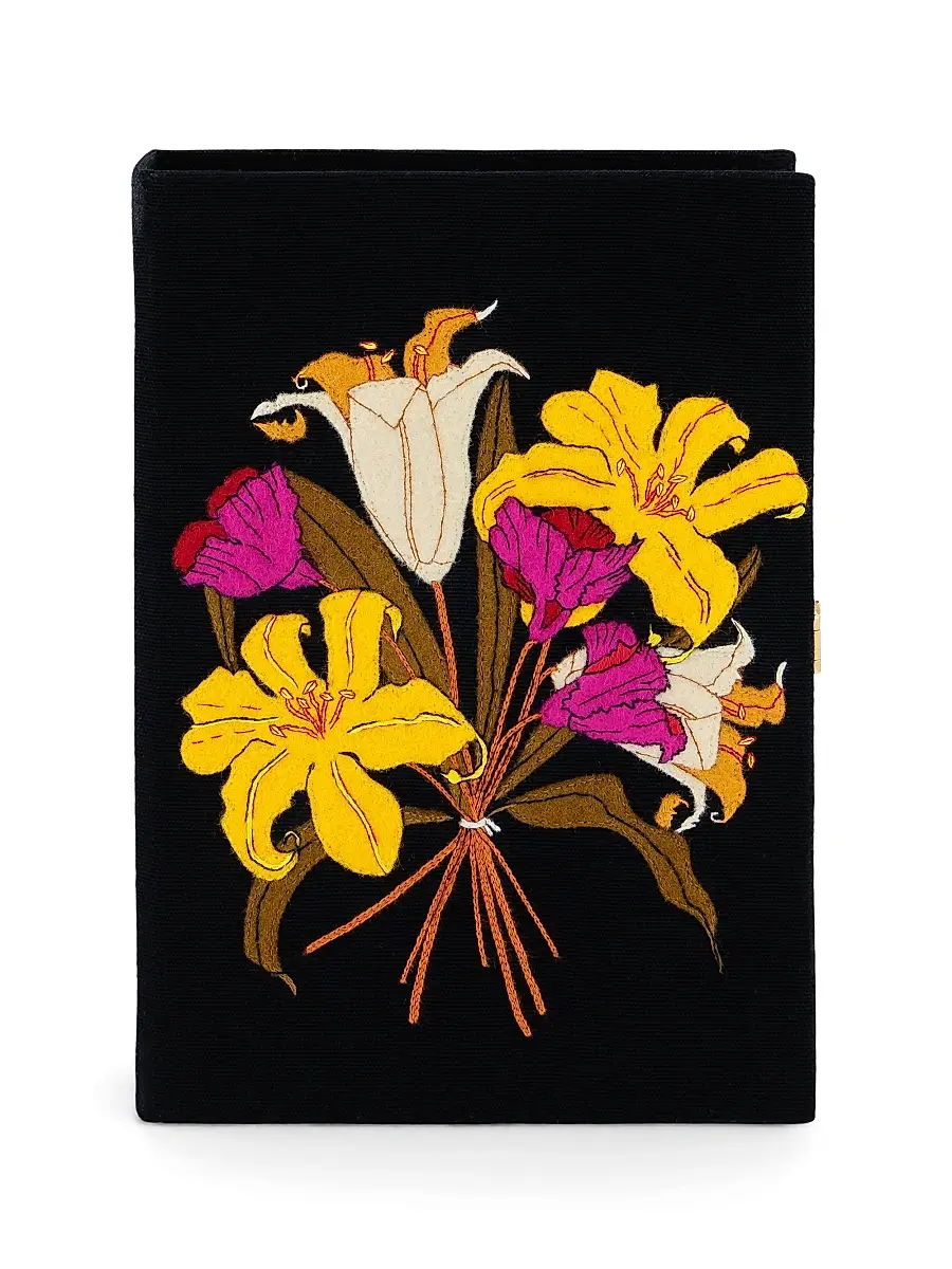 Olympia Le-Tan Women's Le Bouquet Embroidered Wool Book Clutch - Black | Image 1 Olympia Le-Tan Women's Le Bouquet Embroidered Wool Book Clutch - Black | Image 1