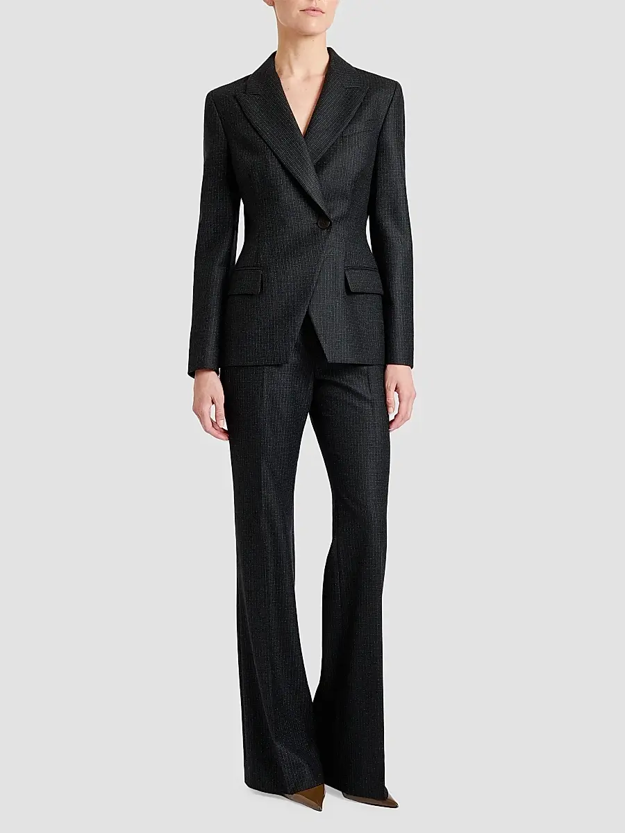Santorelli Women's Beth Checked Virgin Wool Flared Pants | Thumbnail 2 Santorelli Women's Beth Checked Virgin Wool Flared Pants | Thumbnail 2