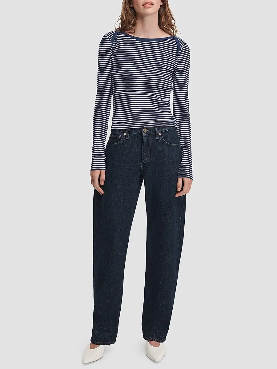 rag & bone Women's The Essential Rib Striped Long-Sleeve Shirt | Thumbnail 2