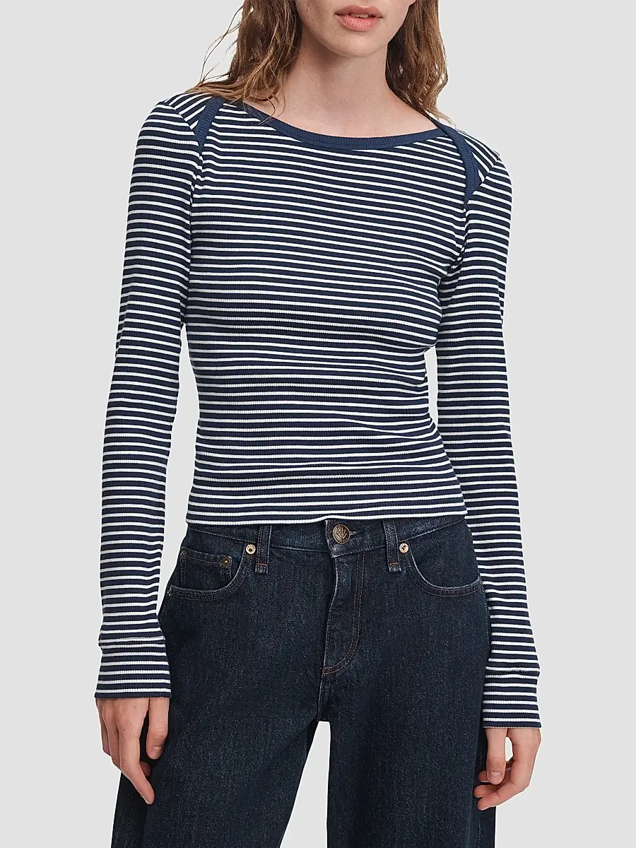 rag & bone Women's The Essential Rib Striped Long-Sleeve Shirt | Thumbnail 4