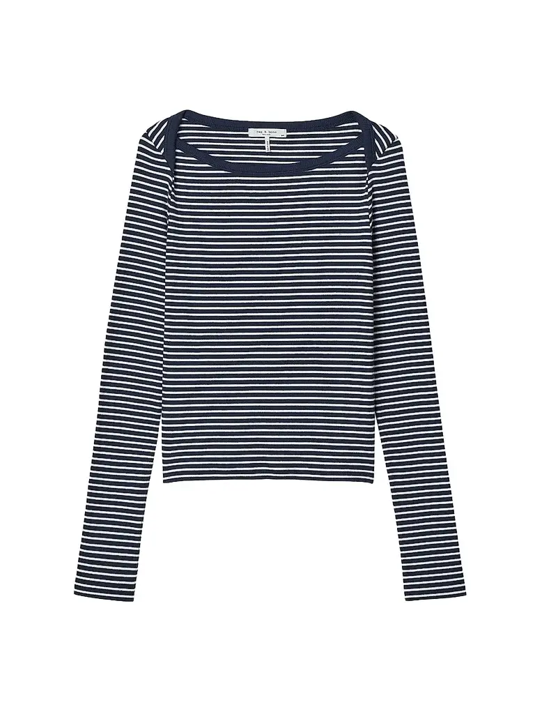 rag & bone Women's The Essential Rib Striped Long-Sleeve Shirt - Navy Multi | Image 1 rag & bone Women's The Essential Rib Striped Long-Sleeve Shirt - Navy Multi | Image 1