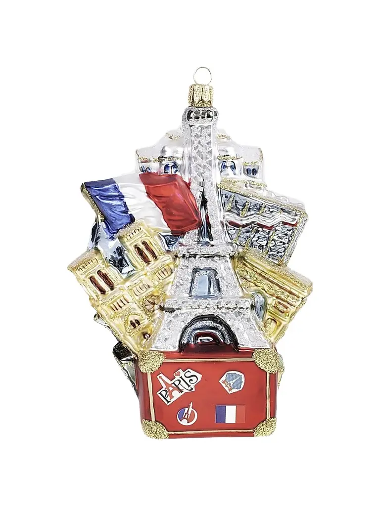 Exclusively Ours Paris Suitcase Glass Ornament | Image 1 Exclusively Ours Paris Suitcase Glass Ornament | Image 1