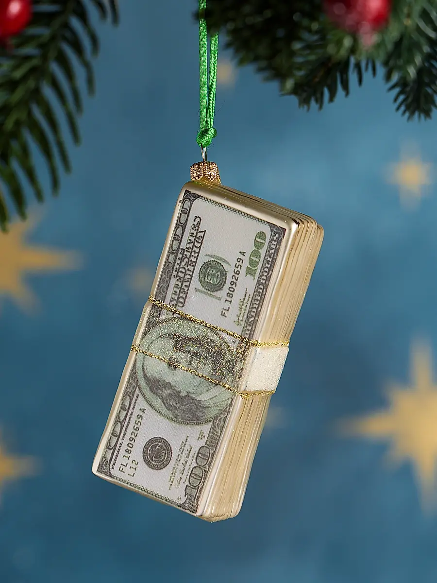 Exclusively Ours Cash Stack Glass Ornament | Image 1 Exclusively Ours Cash Stack Glass Ornament | Image 1
