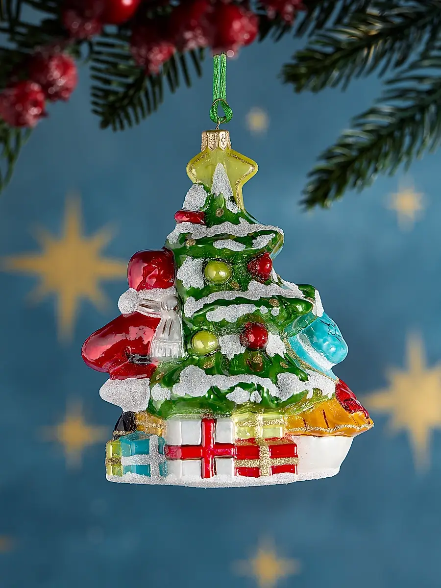 Exclusively Ours Santa Snowman Holiday Tree Glass Ornament | Thumbnail 2