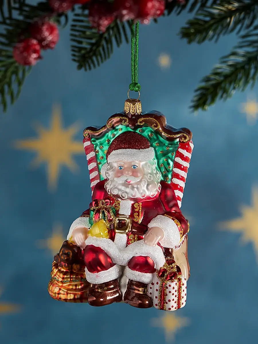 Exclusively Ours Santa In Armchair Glass Ornament | Image 1 Exclusively Ours Santa In Armchair Glass Ornament | Image 1