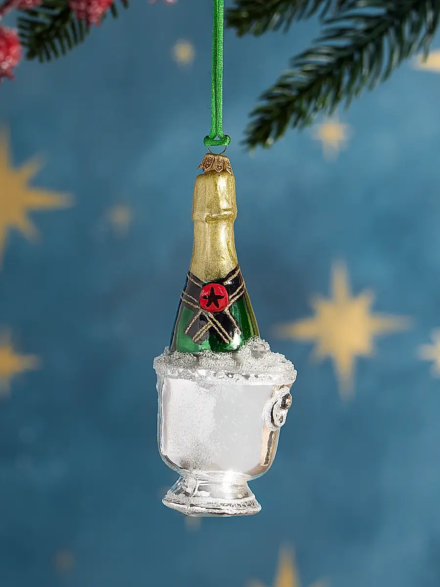 Exclusively Ours Champagne In Ice Bucket Glass Ornament | Image 1 Exclusively Ours Champagne In Ice Bucket Glass Ornament | Image 1