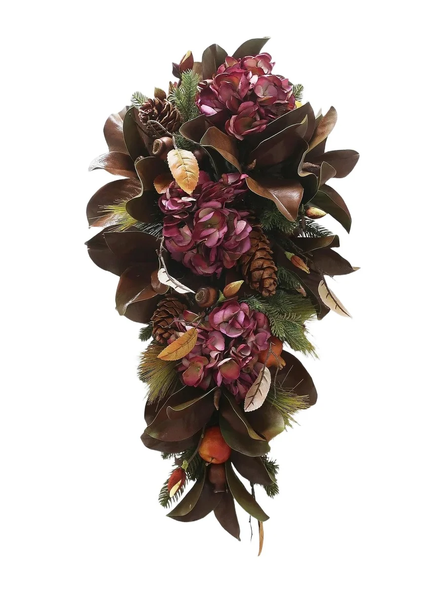 Winward Home Holiday Newness Faux-Hydrangea & Magnolia Leaf Teardrop