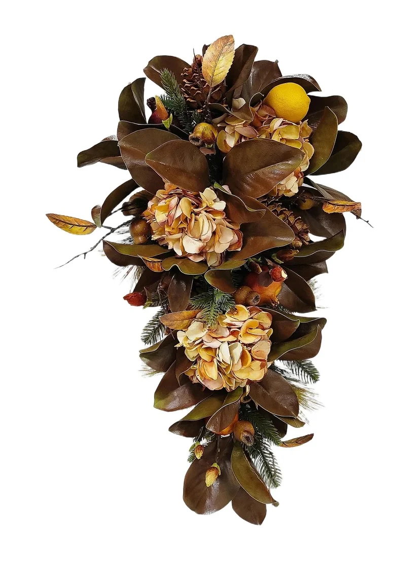 Winward Home Holiday Newness Faux-Hydrangea & Magnolia Leaf Teardrop