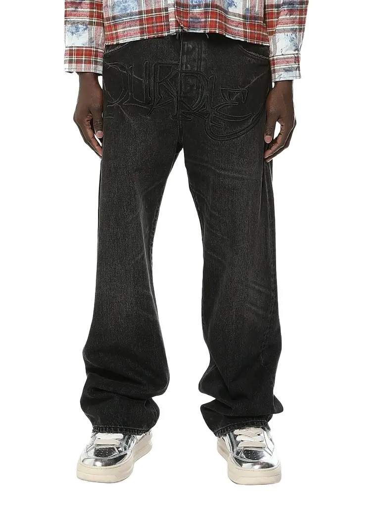 Purple Brand Men's P018 Logo Appliqué Wide-Leg Jeans - Black - Size 38 | Image 1 Purple Brand Men's P018 Logo Appliqué Wide-Leg Jeans - Black - Size 38 | Image 1
