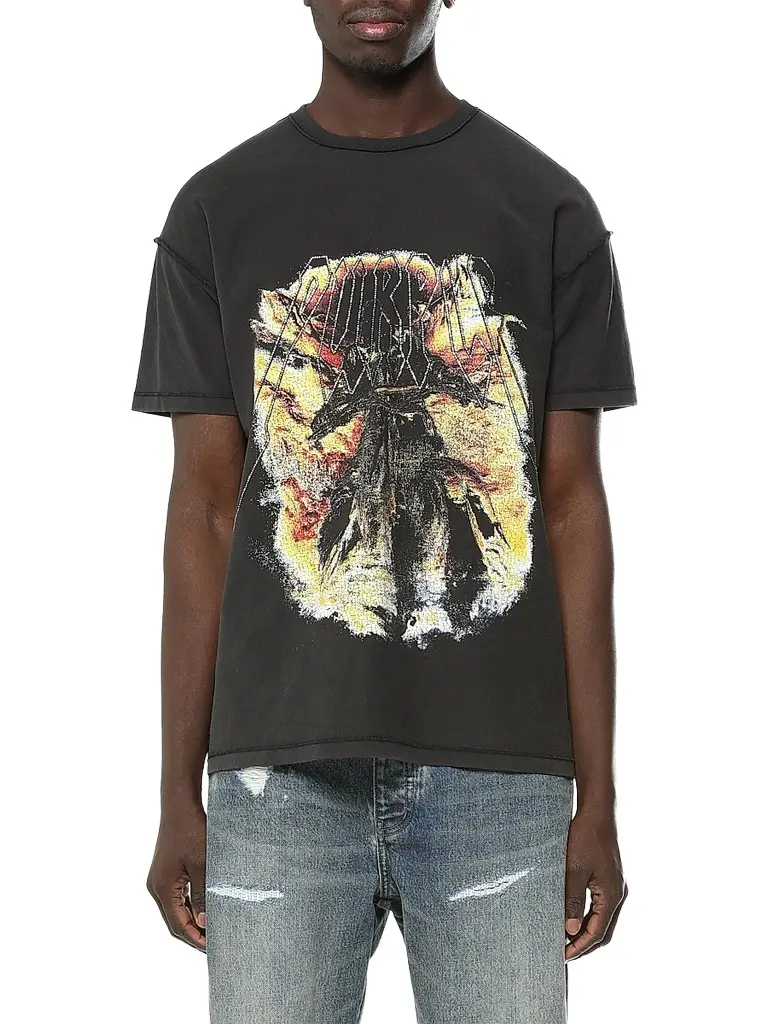 Purple Brand Men's Embellished Textured Graphic Cotton T-Shirt - Black | Image 1 Purple Brand Men's Embellished Textured Graphic Cotton T-Shirt - Black | Image 1
