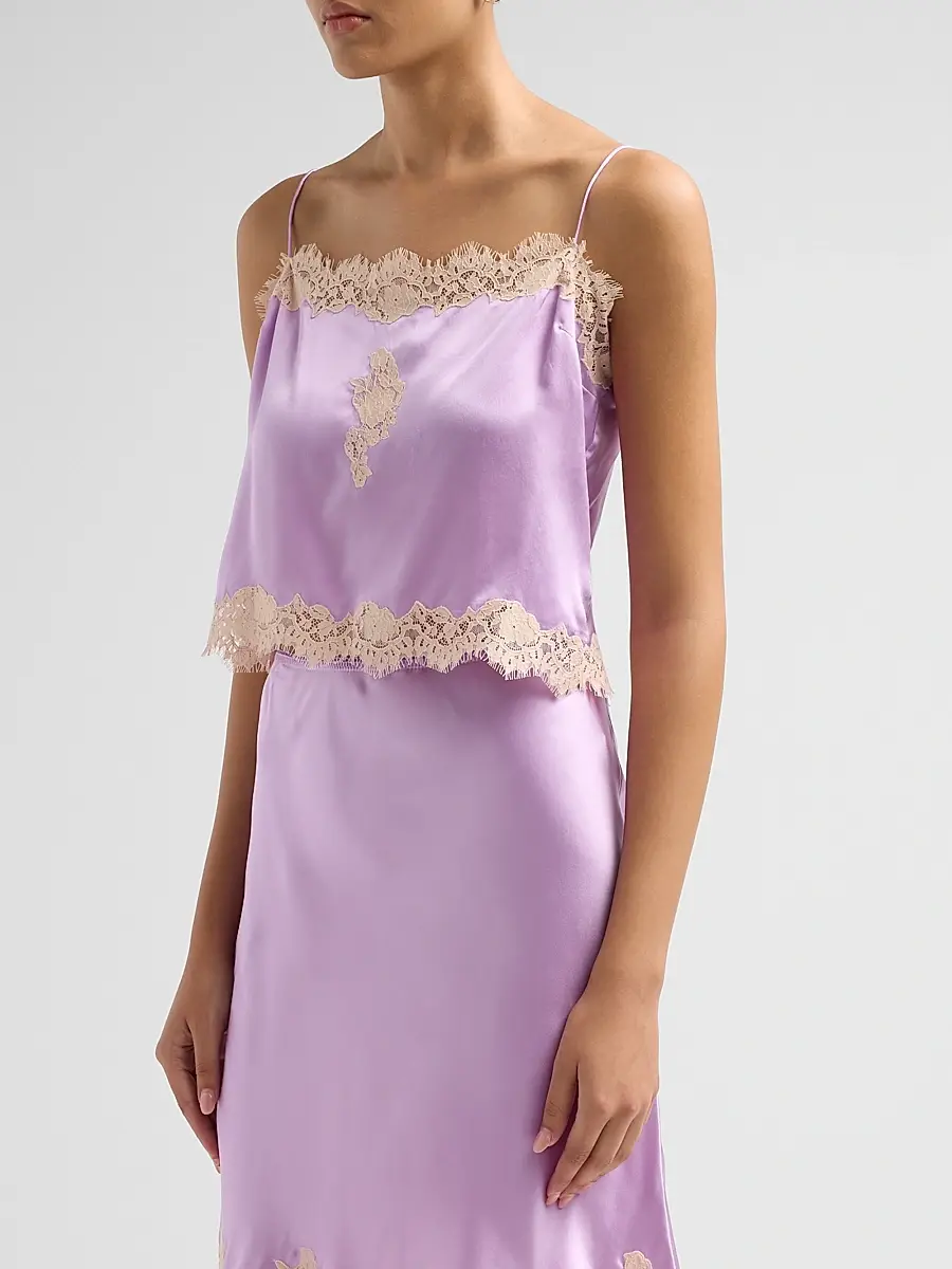 DÔEN Women's Avelaine Lace-Trim Silk Top | Thumbnail 4