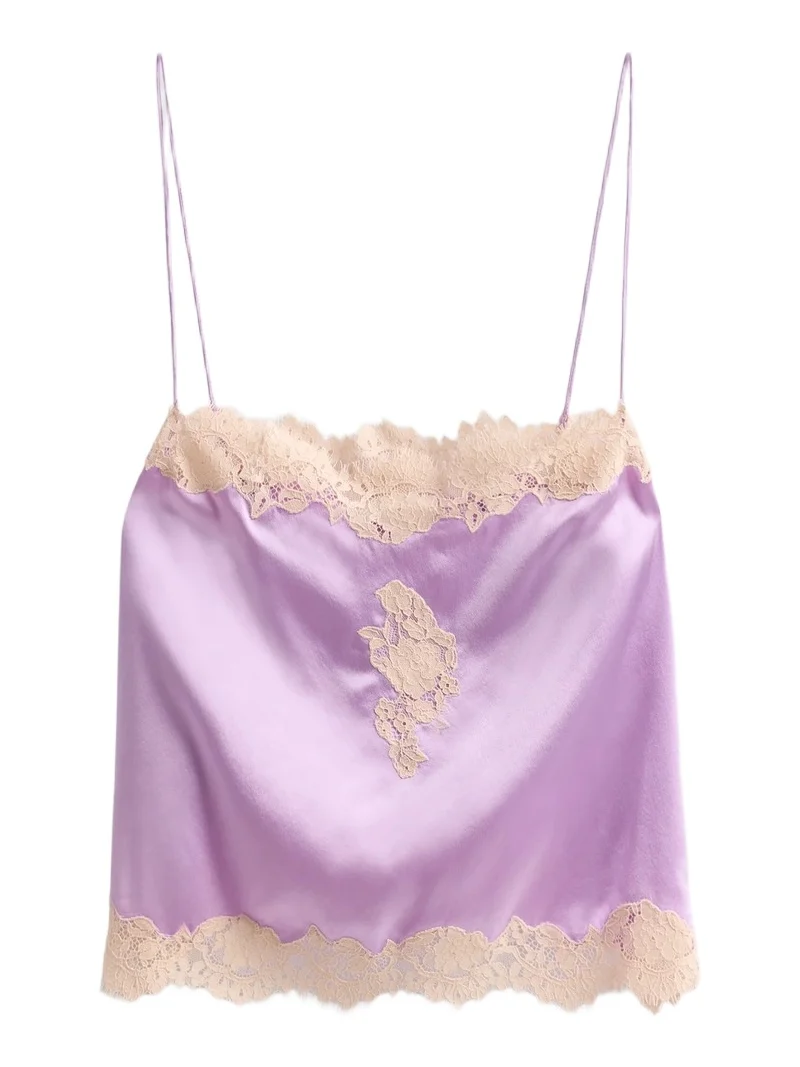 DÔEN Women's Avelaine Lace-Trim Silk Top