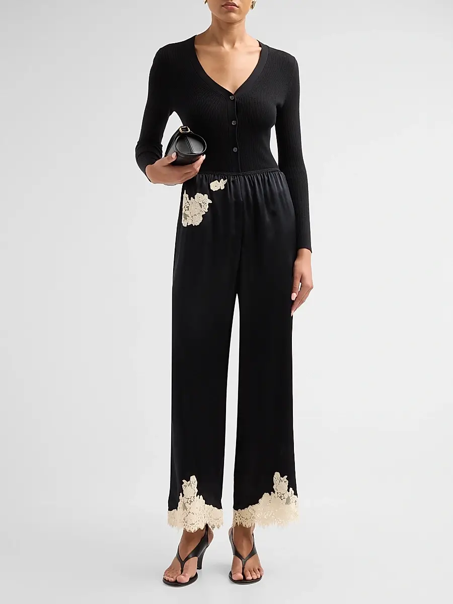DÔEN Women's Lavon Lace-Trim Silk Pants | Thumbnail 2