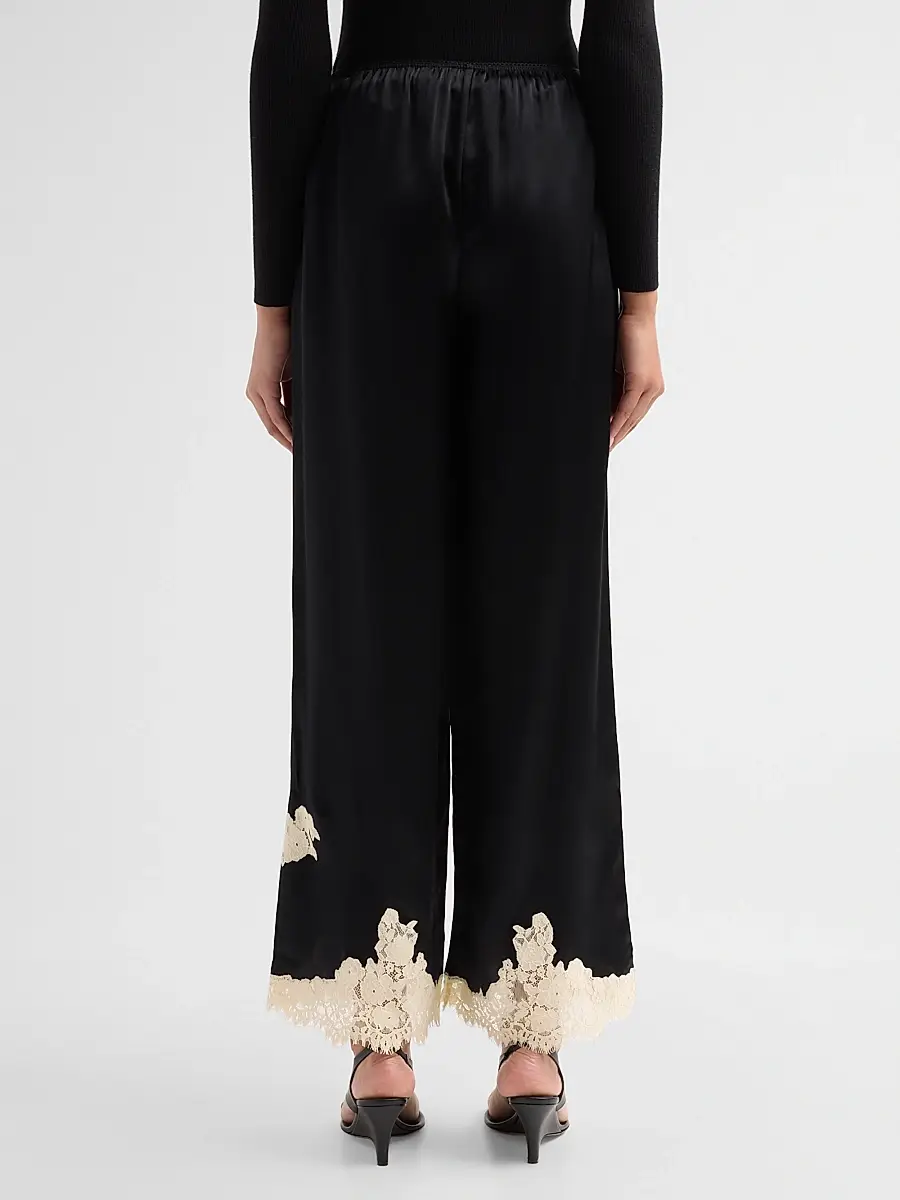 DÔEN Women's Lavon Lace-Trim Silk Pants | Thumbnail 3