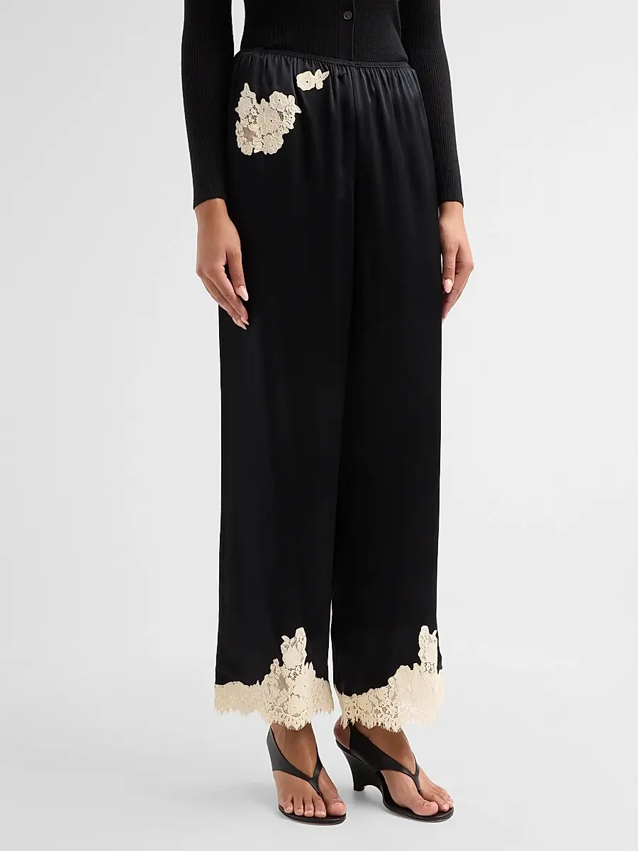 DÔEN Women's Lavon Lace-Trim Silk Pants | Thumbnail 4
