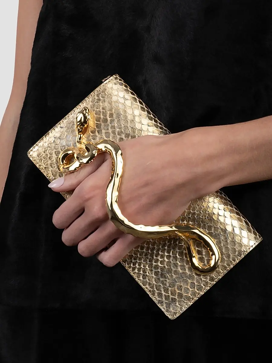 ALEXIS BITTAR Women's 14K-Gold-Plated Serpent Handle & Leather Clutch - Gold Python | Thumbnail 2 ALEXIS BITTAR Women's 14K-Gold-Plated Serpent Handle & Leather Clutch - Gold Python | Thumbnail 2