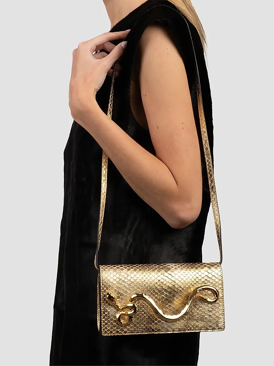 ALEXIS BITTAR Women's 14K-Gold-Plated Serpent Handle & Leather Clutch - Gold Python | Thumbnail 3 ALEXIS BITTAR Women's 14K-Gold-Plated Serpent Handle & Leather Clutch - Gold Python | Thumbnail 3