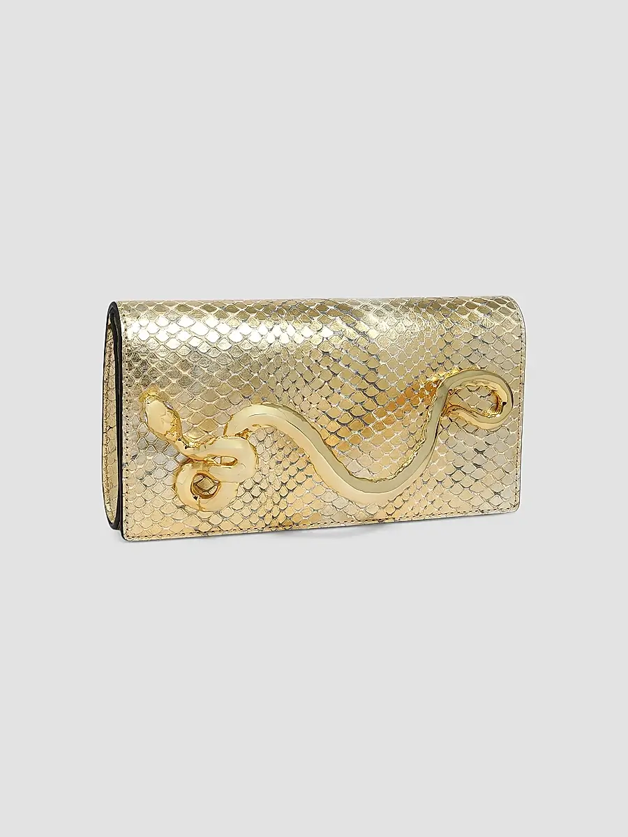 ALEXIS BITTAR Women's 14K-Gold-Plated Serpent Handle & Leather Clutch - Gold Python | Thumbnail 5 ALEXIS BITTAR Women's 14K-Gold-Plated Serpent Handle & Leather Clutch - Gold Python | Thumbnail 5