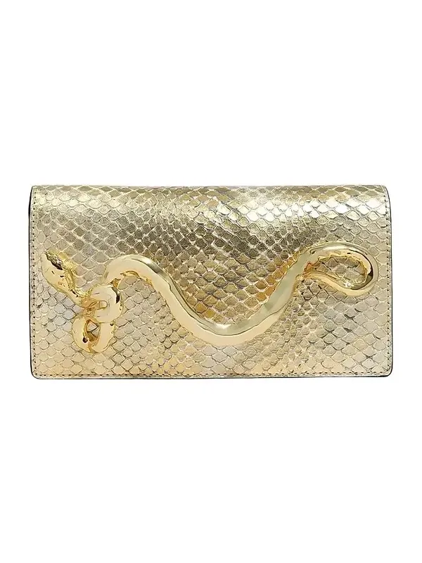 Women's 14K-Gold-Plated Serpent Handle & Leather Clutch - Gold Python Women's 14K-Gold-Plated Serpent Handle & Leather Clutch - Gold Python