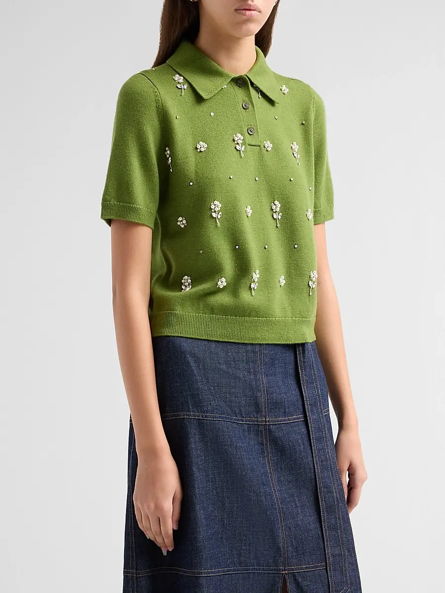 TANYA TAYLOR Women's Camilla Embroidered Polo Sweater | Thumbnail 4