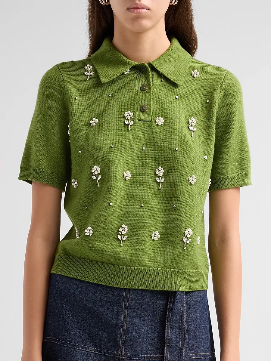 TANYA TAYLOR Women's Camilla Embroidered Polo Sweater | Thumbnail 5