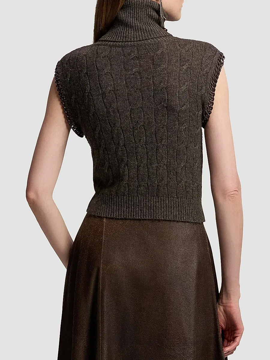Ralph Lauren Collection Women's Chain-Trim Cable Sleeveless Turtleneck Top | Thumbnail 3 Ralph Lauren Collection Women's Chain-Trim Cable Sleeveless Turtleneck Top | Thumbnail 3
