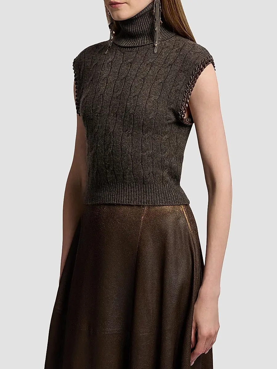 Ralph Lauren Collection Women's Chain-Trim Cable Sleeveless Turtleneck Top | Thumbnail 5 Ralph Lauren Collection Women's Chain-Trim Cable Sleeveless Turtleneck Top | Thumbnail 5