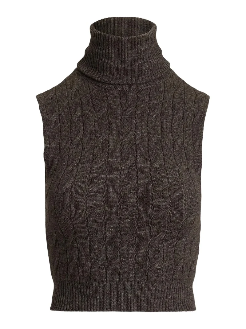 Ralph Lauren Collection Women's Chain-Trim Cable Sleeveless Turtleneck Top