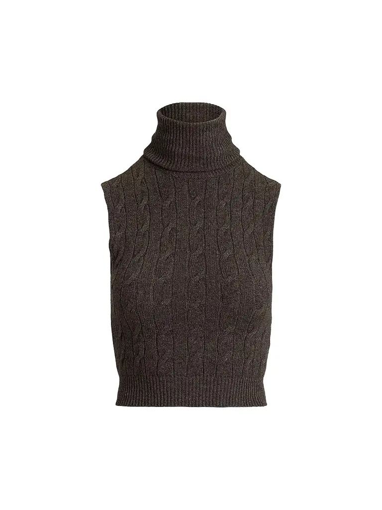 Ralph Lauren Collection Women's Cable-Knit Cashmere Turtleneck Top - Taupe Grey | Image 1 Ralph Lauren Collection Women's Cable-Knit Cashmere Turtleneck Top - Taupe Grey | Image 1