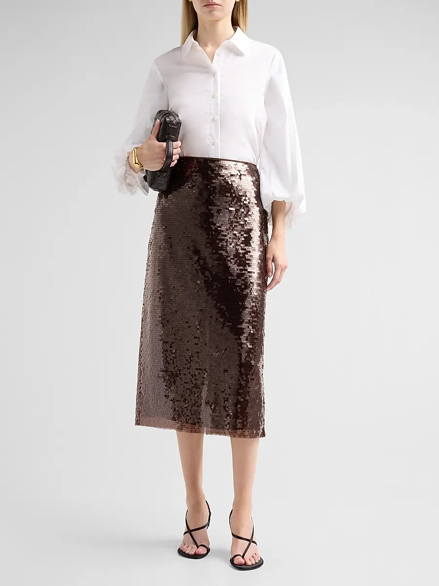 TANYA TAYLOR Women's Kiah Sequin Pencil Midi-Skirt | Thumbnail 2
