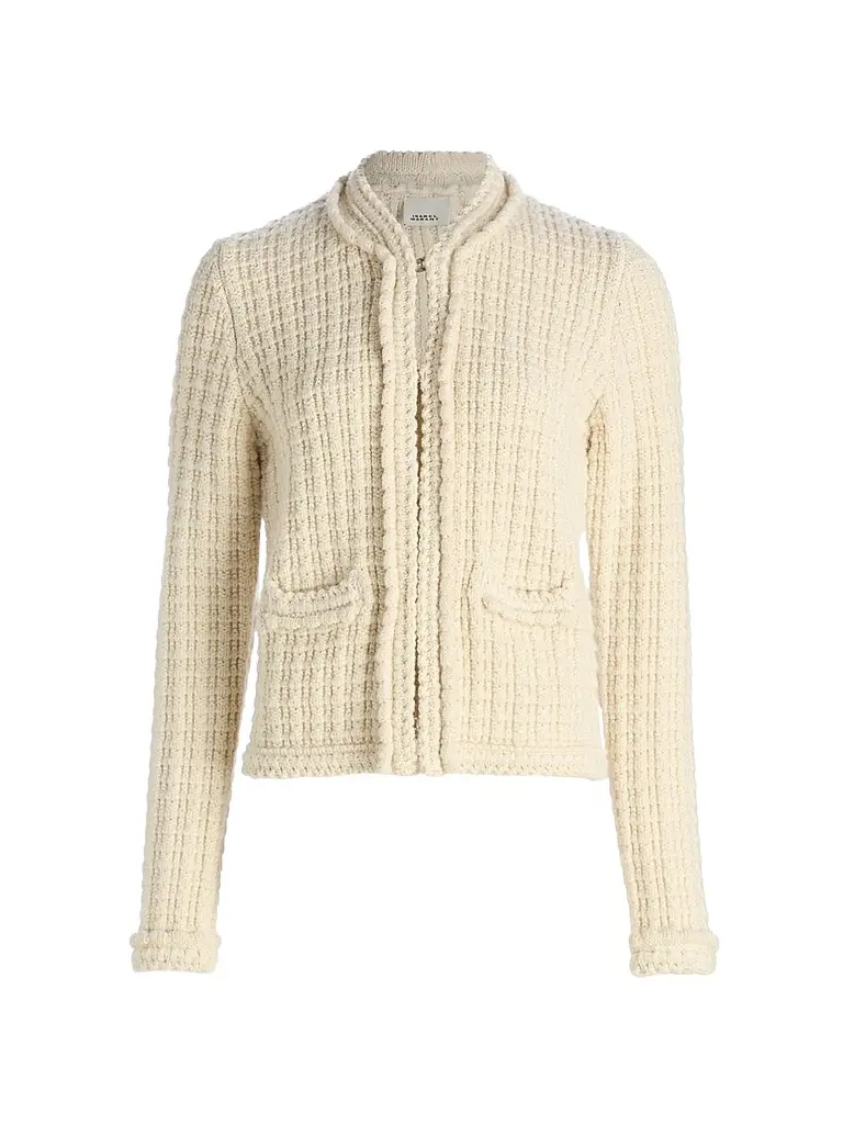Isabel Marant Women's Hortense Quilted Wool-Alpaca Cardigan - Ecru | Image 1 Isabel Marant Women's Hortense Quilted Wool-Alpaca Cardigan - Ecru | Image 1